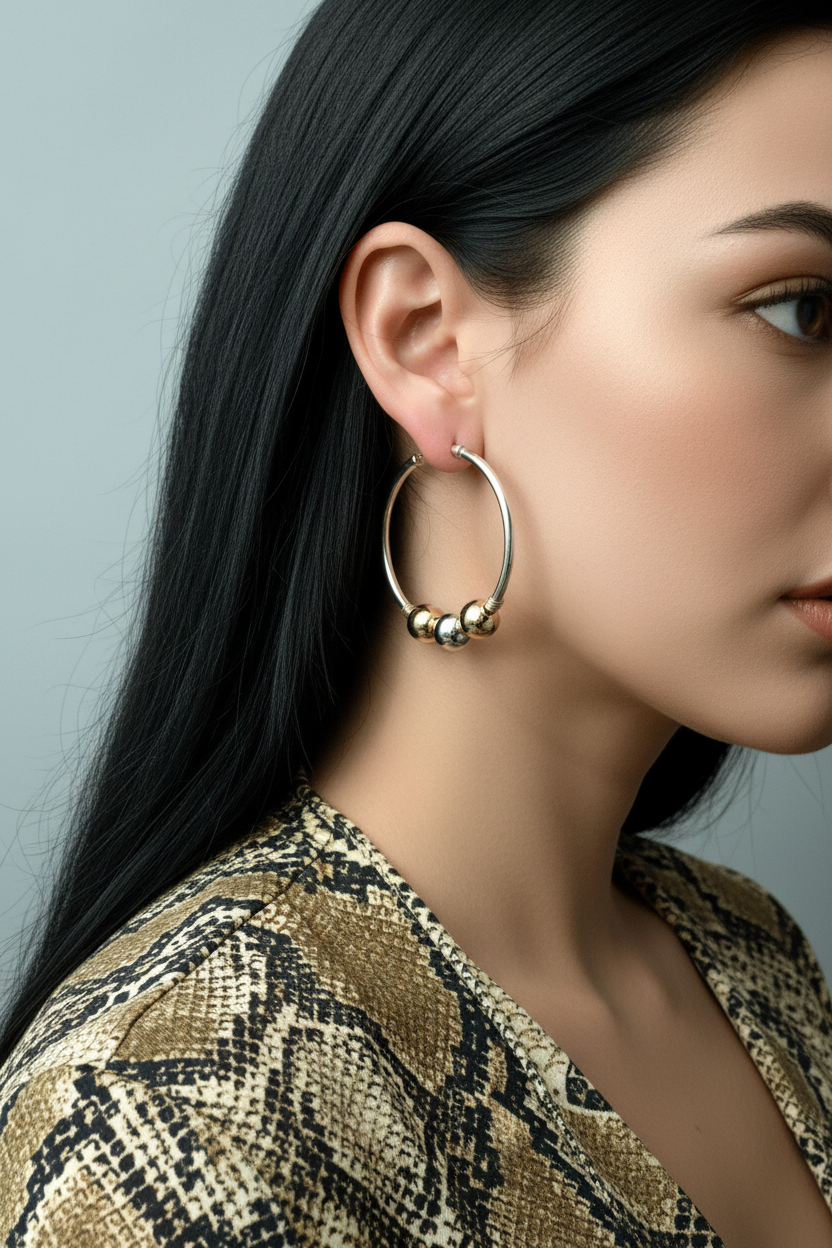 Aros en oro plata mediano con tres bolas