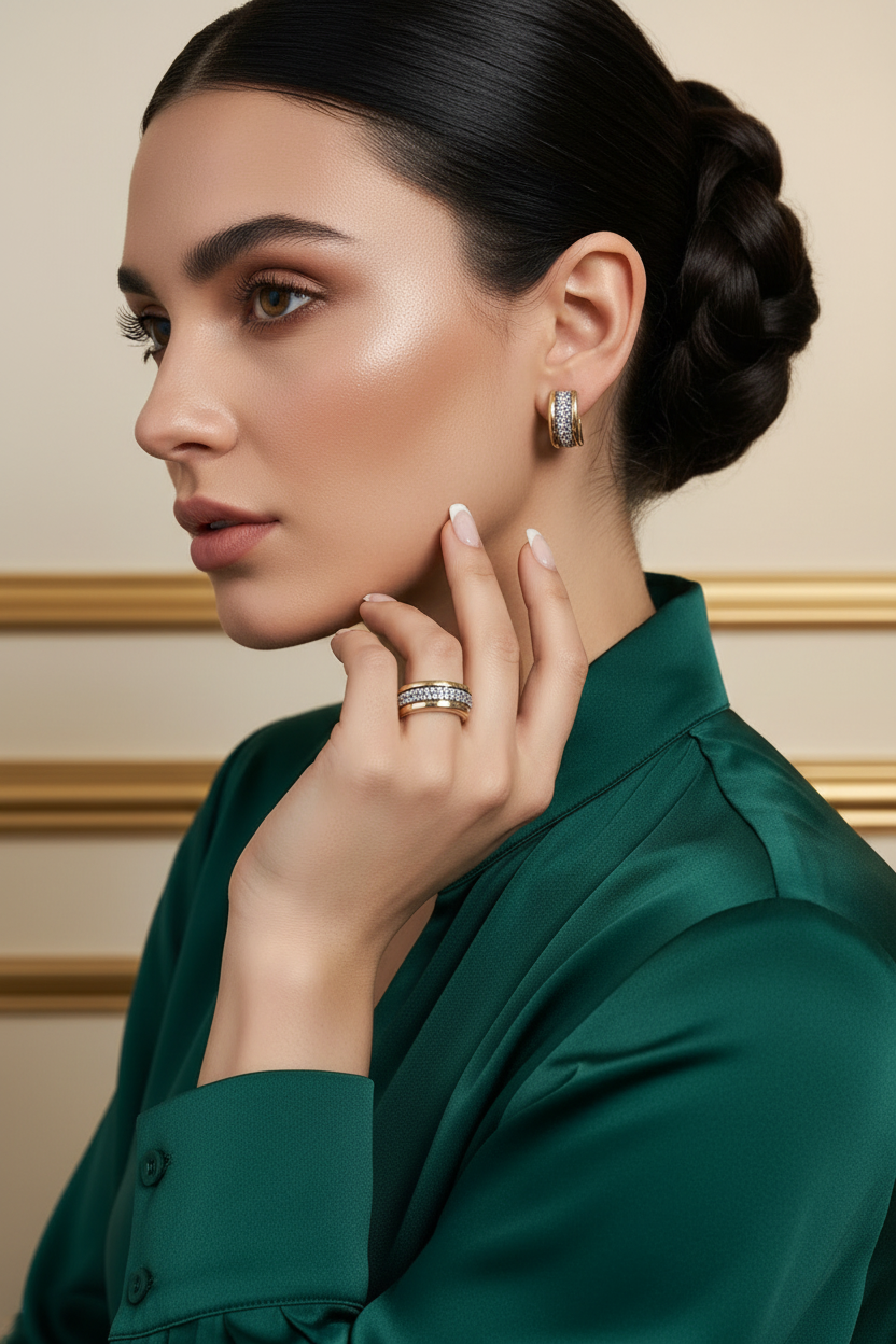 Anillo op con dos filas de circonitas