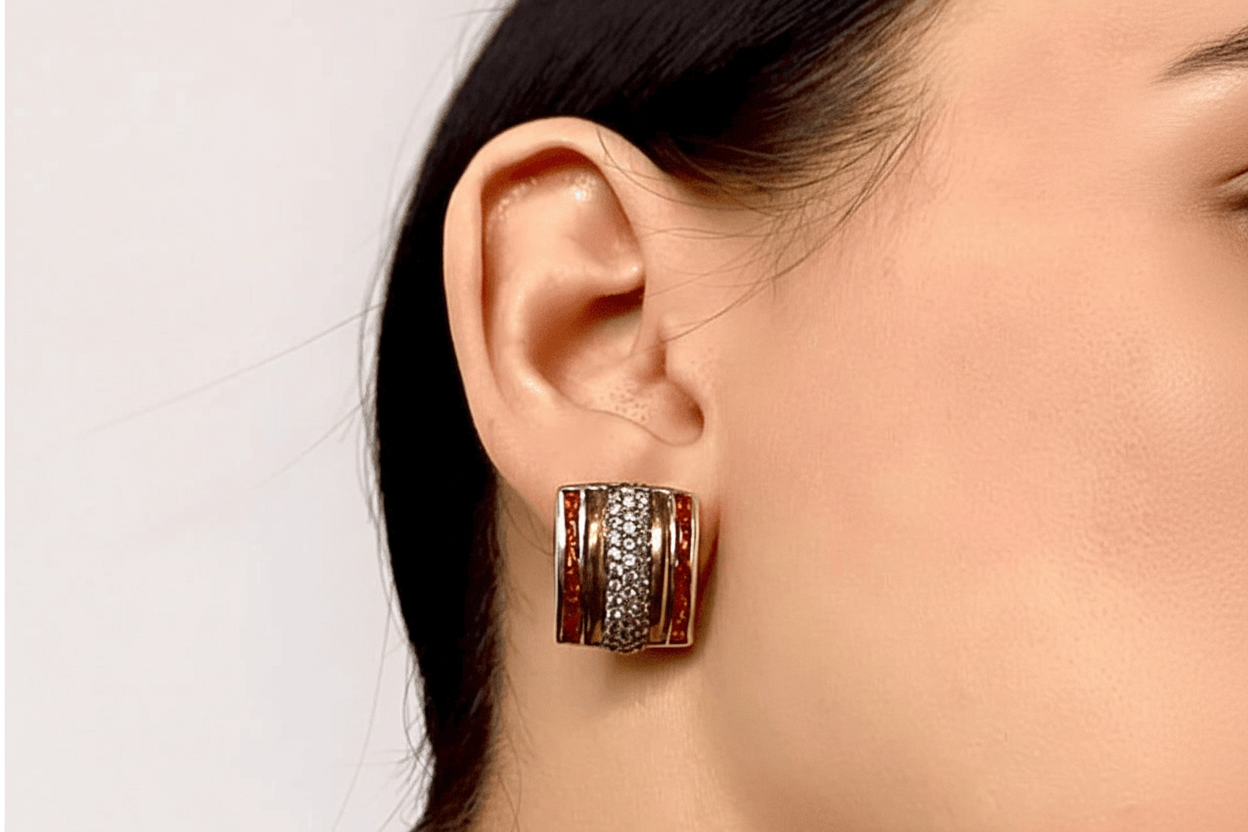Pendientes en oro plata con circonita naranja