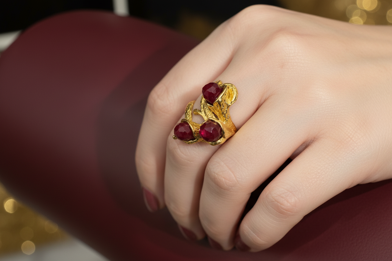 Anillo de piedra natural vino