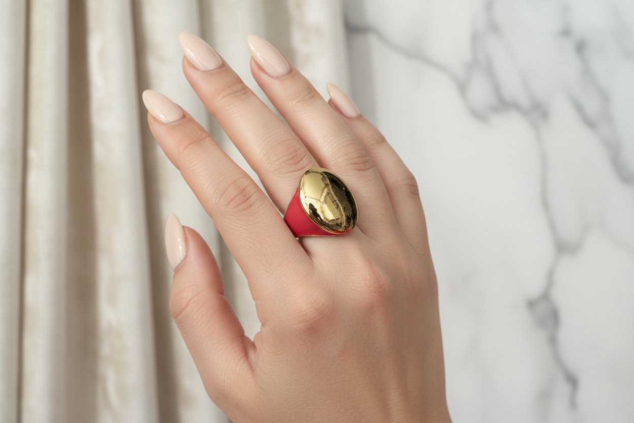 Anillo blanco y fucsia de acero