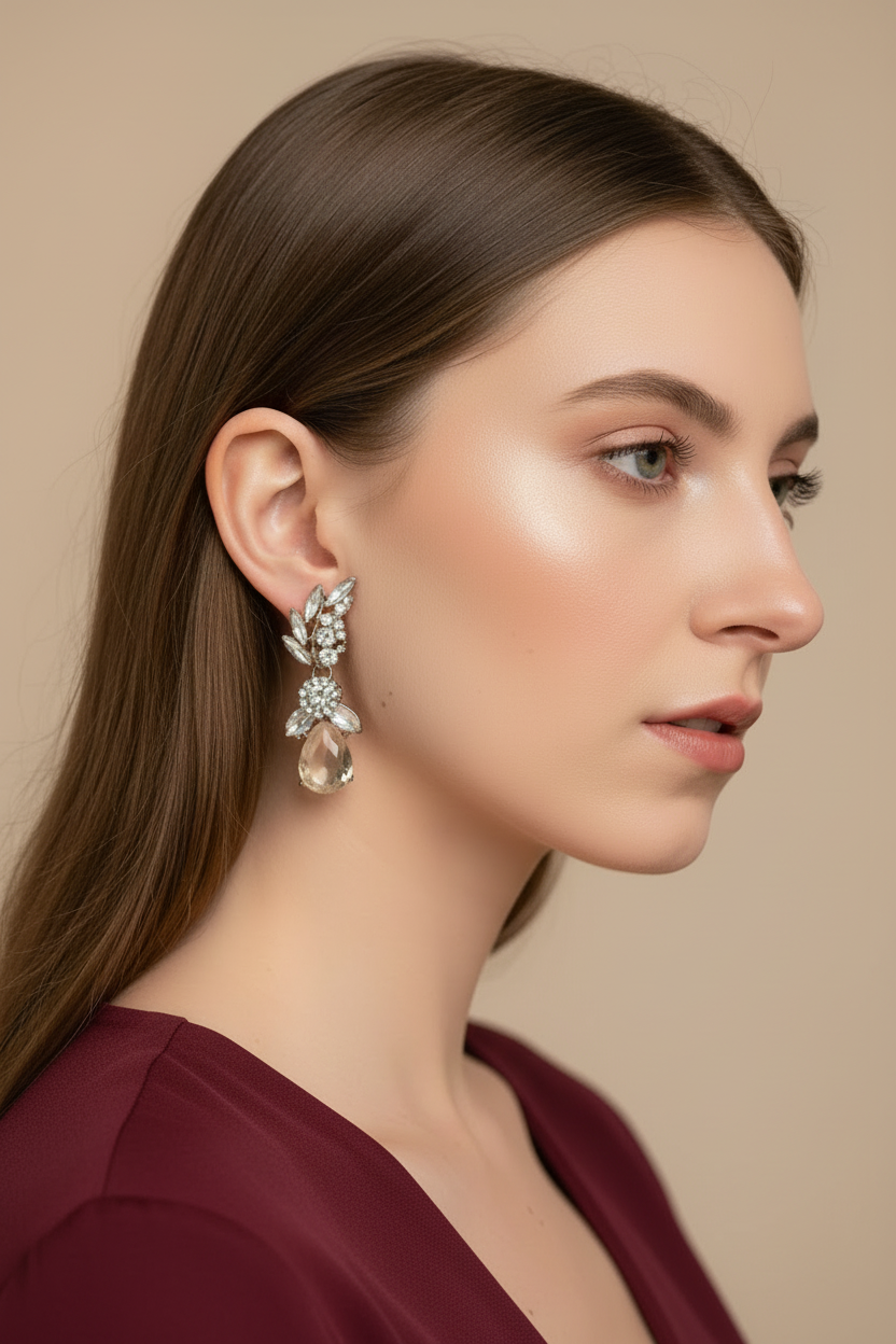 Pendientes dorados con gota de cristal