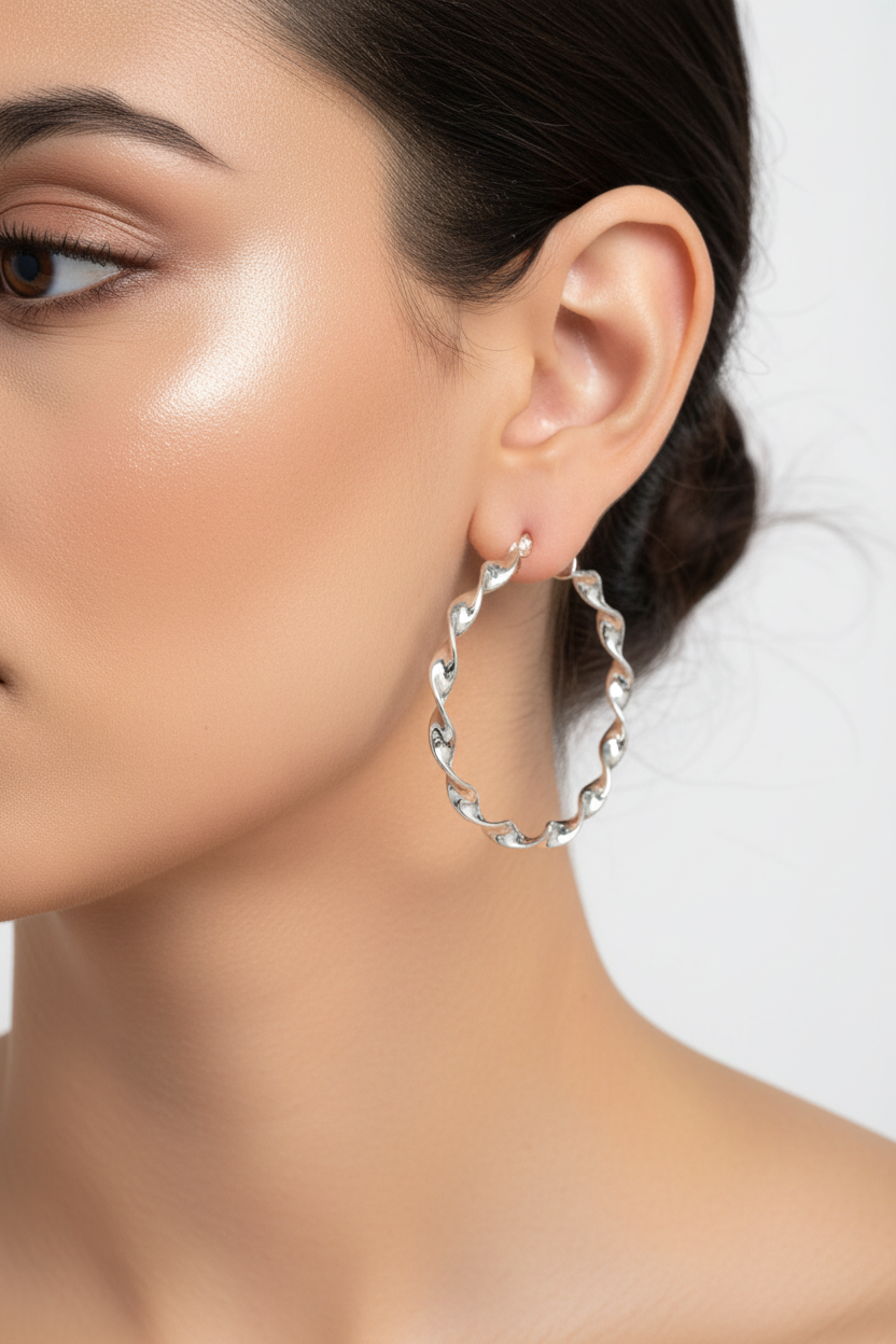 Aros de plata enrroscados medianos