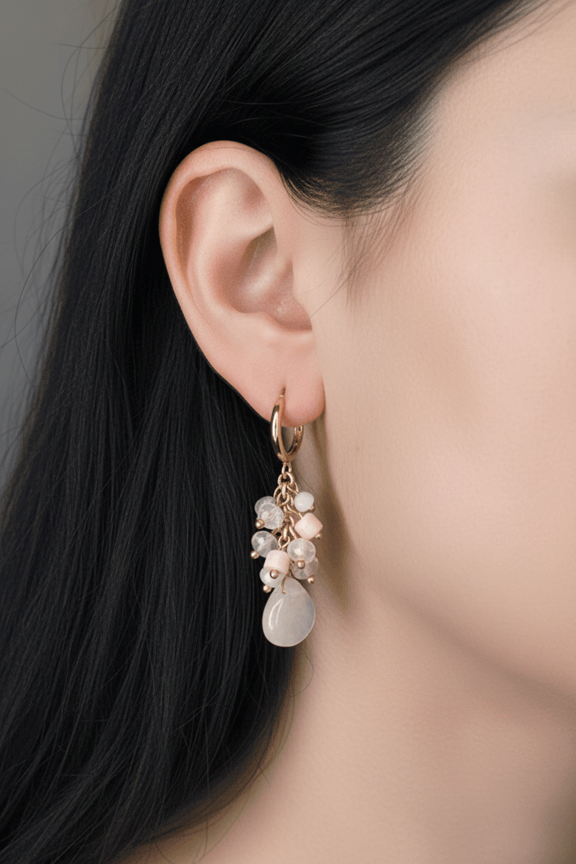 Aros con piedras naturales rosa