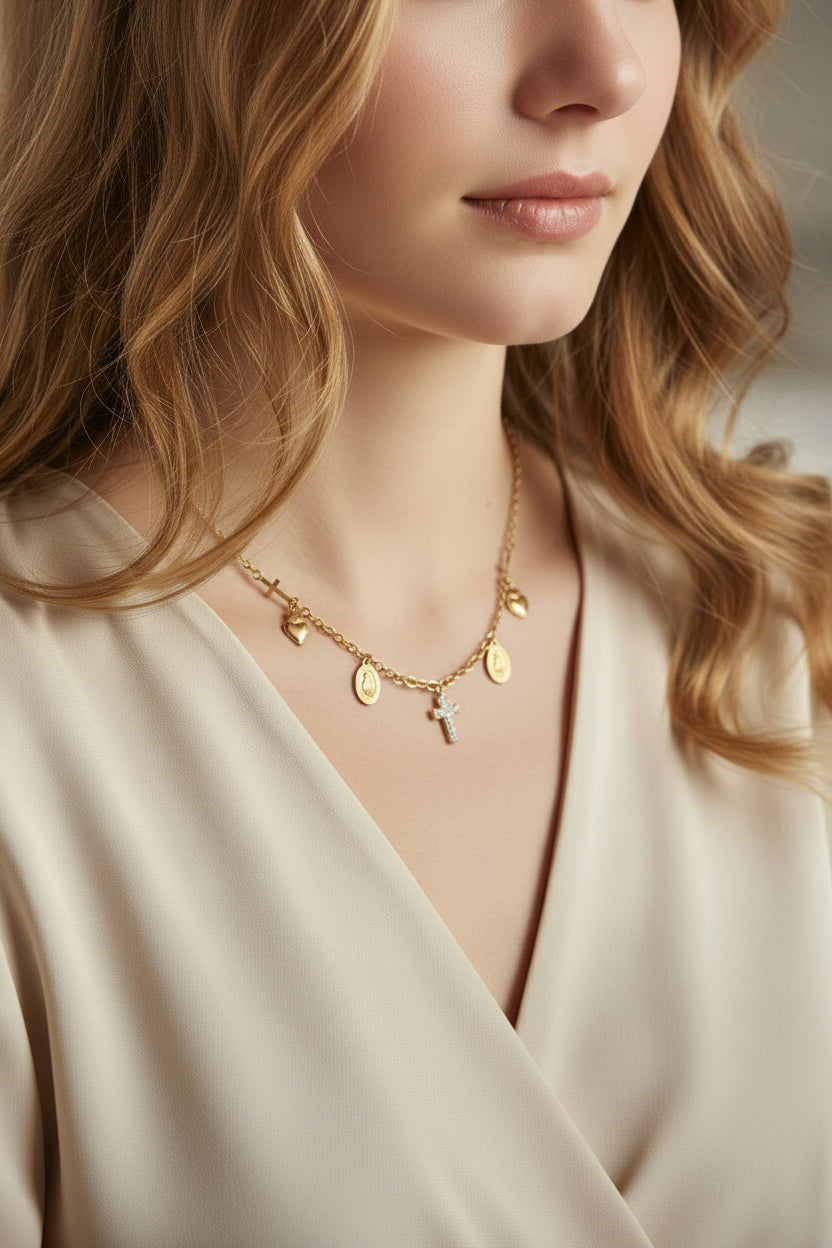 Collar colgantes cruz brillante