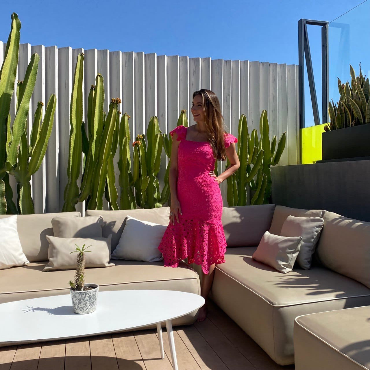 Vestido tejido fucsia